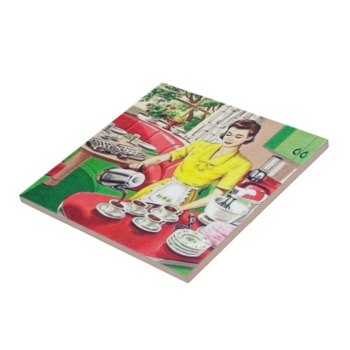 retro vintage lady serving everyday ceramic tile