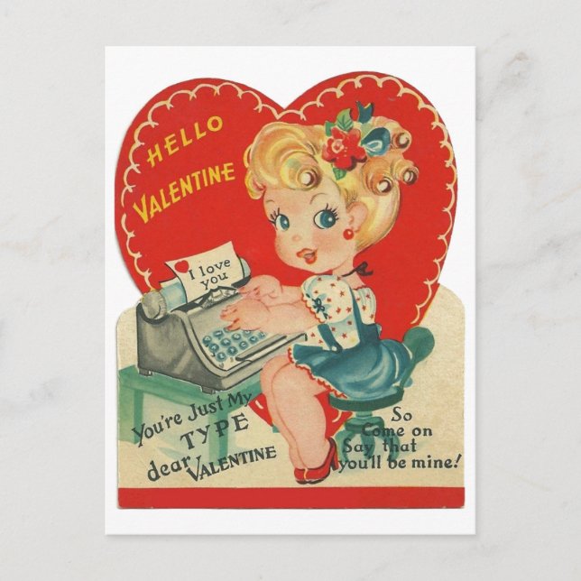 Retro Vintage Lady Valentine Holiday Postcard (Front)