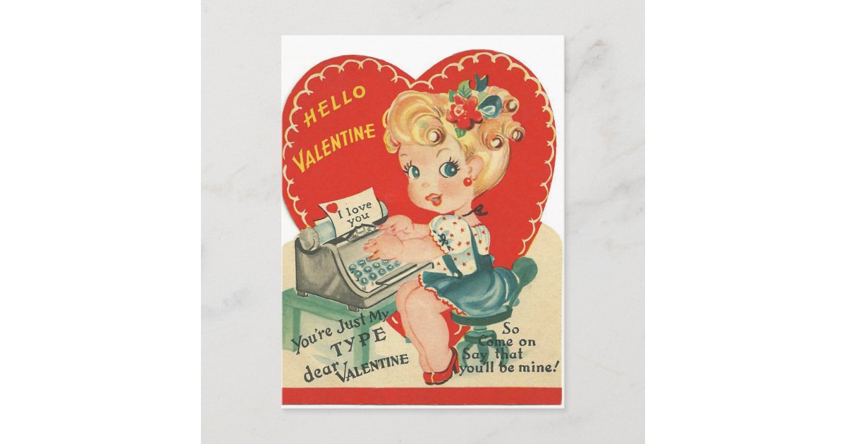 Retro Vintage  Lady  Valentine  Holiday postcard Zazzle com