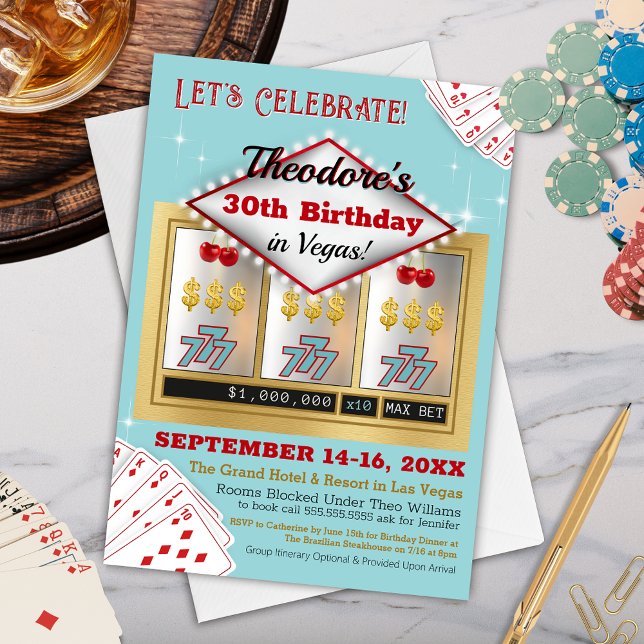 Retro Vintage Las Vegas Casino Birthday Invitation (Personalized Retro Casino Theme Birthday Party Invitation for Milestone Party, 21st, 40th or 50th)