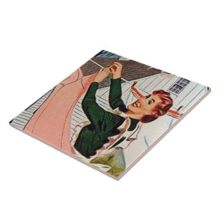 retro vintage laundry lady ceramic tile