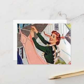retro vintage laundry lady postcard