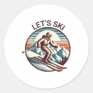 Retro Vintage Let's Ski Resort Winter Skiing Classic Round Sticker