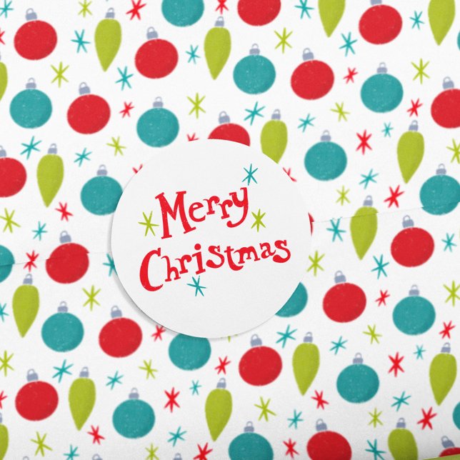 Retro Vintage Lettering Merry Christmas Classic Round Sticker (Creator Uploaded)