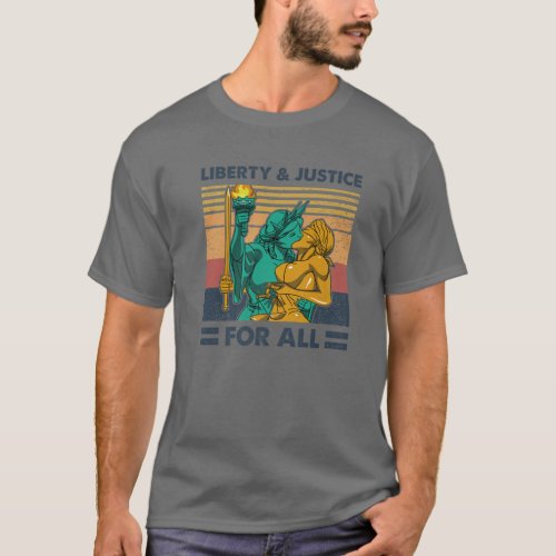 Retro Vintage Liberty And Justice For All LGBT Pri T_Shirt