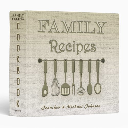 Retro Vintage Linen Look Family Recipe Cookbook 3 Ring Binder