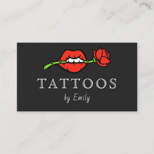 Retro Vintage Lips Mouth Rose Tattoo Artist Shop Business Card