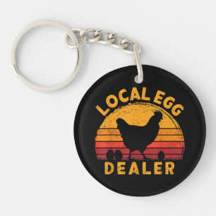 Retro Vintage Local Egg Dealer Farmer Chicken Egg Keychain