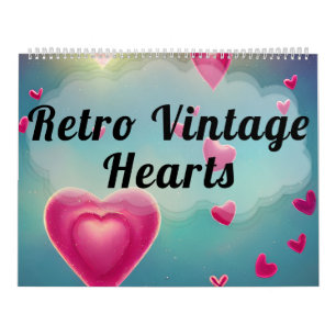 Retro Vintage Love Hearts Colorful Art Valentines Calendar