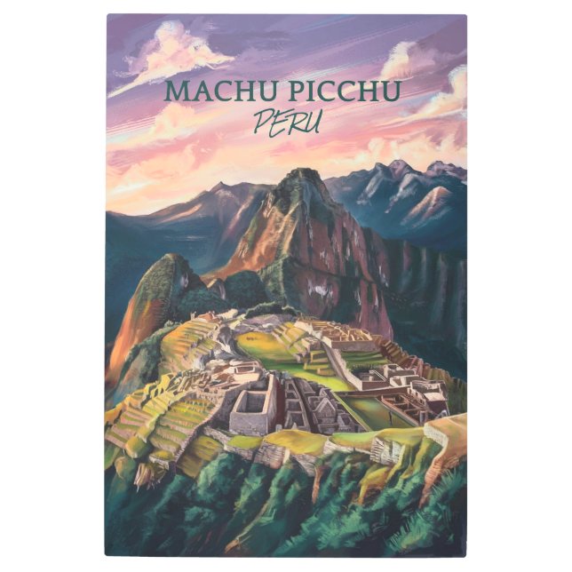 Retro Vintage Machu Picchu V-01 Metal Print (Front)