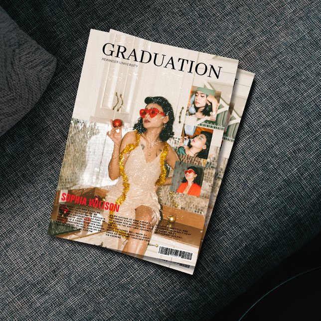 Retro vintage magazine 4 photo graduation  invitation (Creator Uploaded)