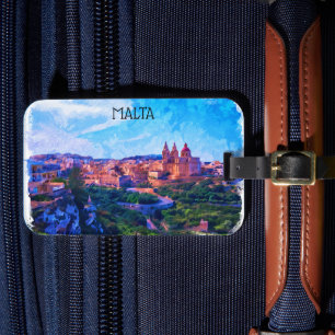 Retro Vintage Malta panorama Watercolor view Luggage Tag