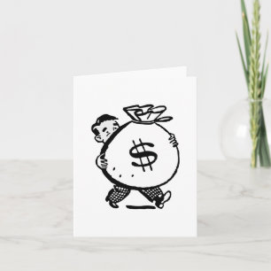 Retro Vintage Man with Money Bag Card