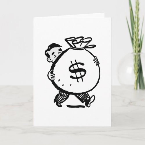 Retro Vintage Man with Money Bag Card