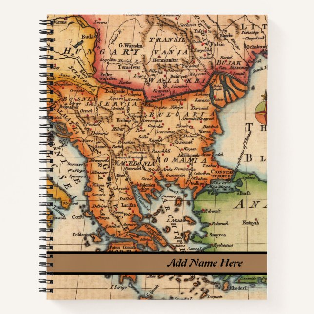 Retro Vintage Map  Customizable Name Notebook (Front)