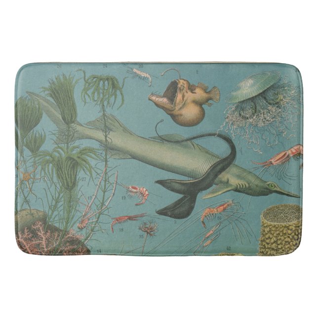 Retro vintage marine biology ocean fish bath mat (Front)