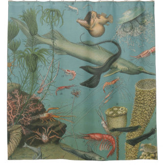Retro vintage marine biology ocean fish shower curtain