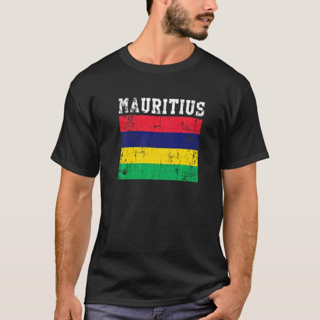 Retro Vintage Mauritius Flag Mauritian Roots   T-Shirt (Front)