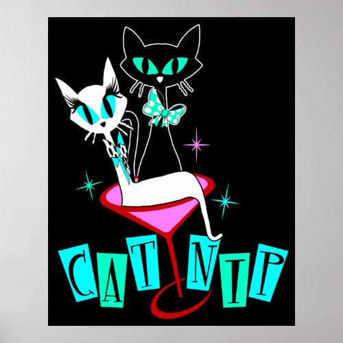 Retro Vintage MCM Atomic Cat CatNip Poster