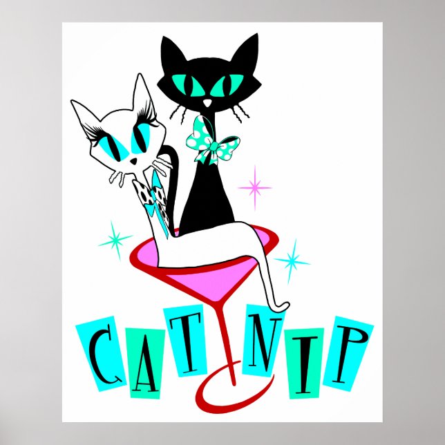 Retro Vintage MCM Atomic Cat CatNip  Poster (Front)