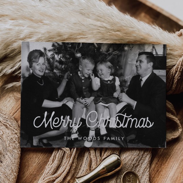 Retro Vintage Merry Christmas Family Photo Holiday Card (Creator Uploaded)