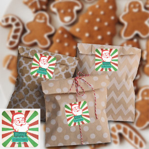 Retro Vintage Merry Christmas Santa Custom Name Square Sticker
