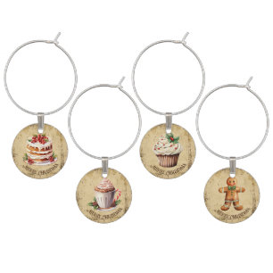 Retro Vintage Merry Christmas Sweet Treats Wine Charm
