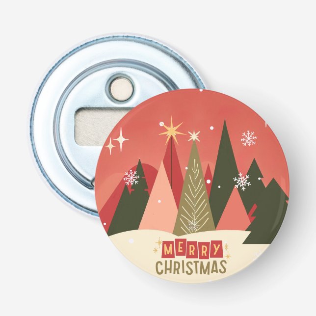 Retro/Vintage Merry Christmas tree Bottle Opener (Front)