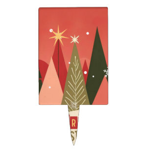 Retro/Vintage Merry Christmas tree Cake Topper