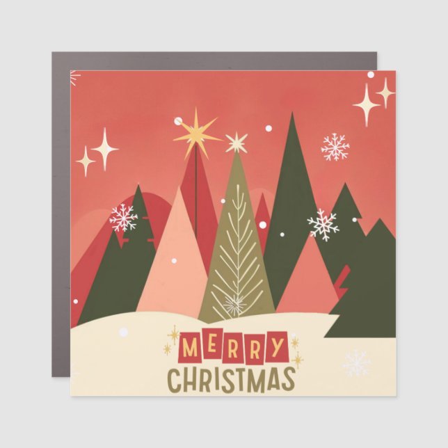 Retro/Vintage Merry Christmas tree Car Magnet (Front)