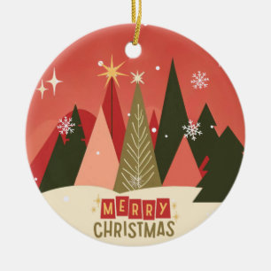Retro/Vintage Merry Christmas tree Ceramic Ornament