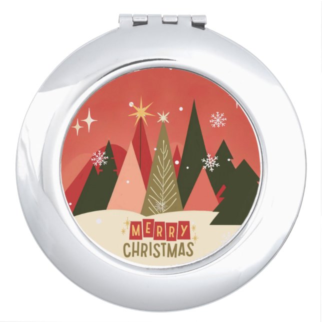 Retro/Vintage Merry Christmas tree Compact Mirror (Front)