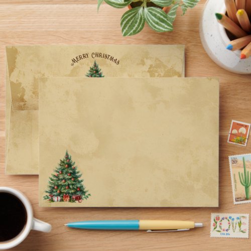 Retro Vintage Merry Christmas Tree Envelope