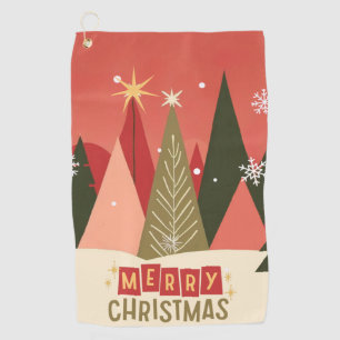 Retro/Vintage Merry Christmas tree Golf Towel
