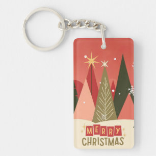 Retro/Vintage Merry Christmas tree Keychain