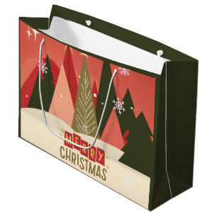 Retro/Vintage Merry Christmas tree Large Gift Bag