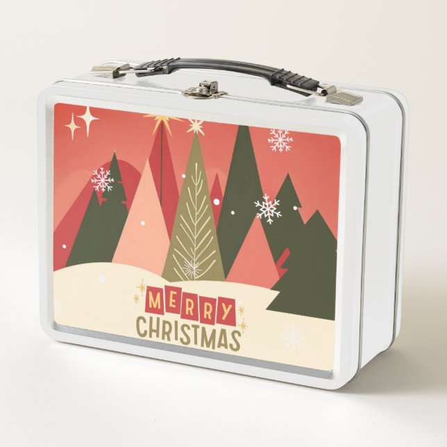Retro/Vintage Merry Christmas tree Metal Lunch Box (Front)