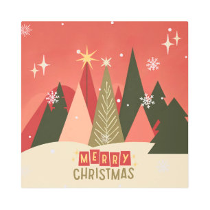 Retro/Vintage Merry Christmas tree Metal Print