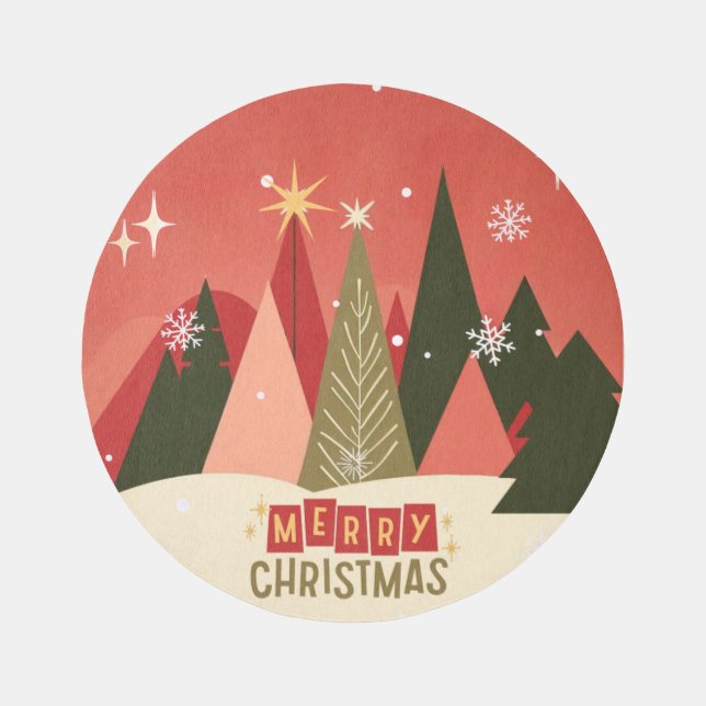 Retro/Vintage Merry Christmas tree Outdoor Rug (Front)