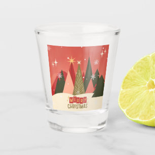 Retro/Vintage Merry Christmas tree Shot Glass