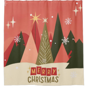 Retro/Vintage Merry Christmas tree Shower Curtain