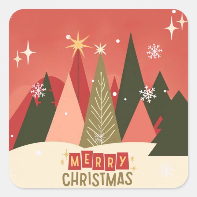 Retro/Vintage Merry Christmas tree Square Sticker (Front)