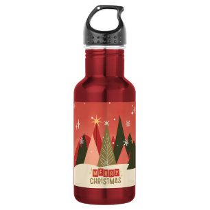 Retro/Vintage Merry Christmas tree Stainless Steel Water Bottle