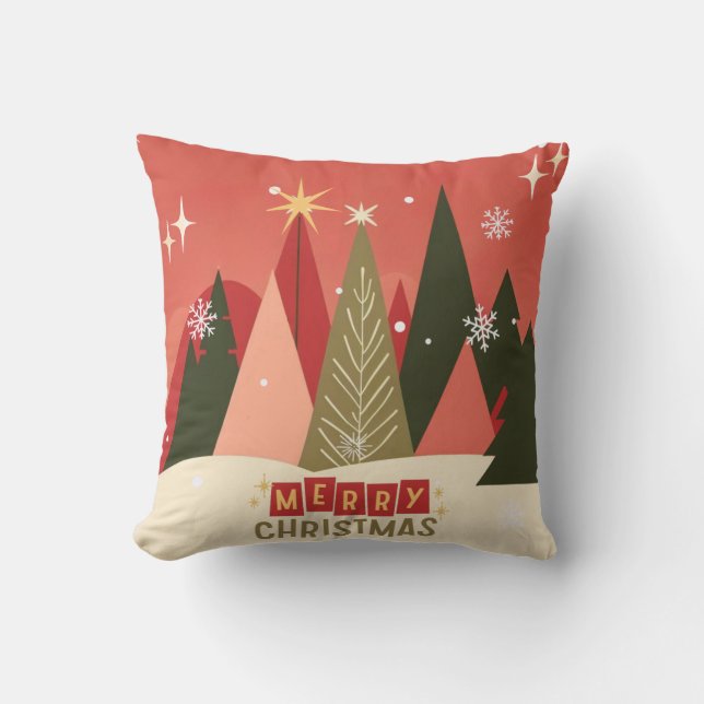 Retro/Vintage Merry Christmas tree Throw Pillow (Front)