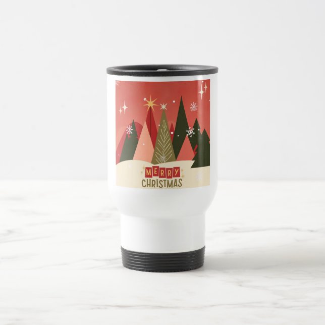 Retro/Vintage Merry Christmas tree Travel Mug (Center)