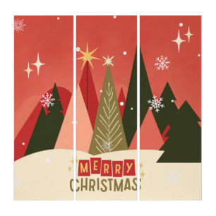 Retro/Vintage Merry Christmas tree Triptych