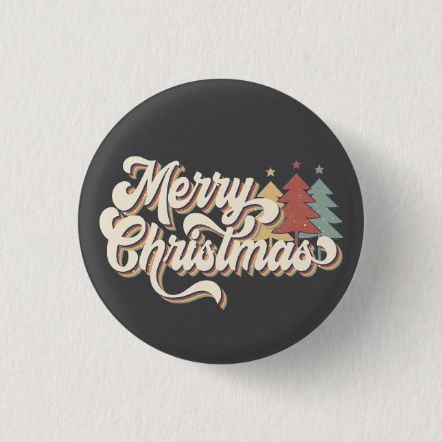 Retro Vintage Merry Christmas Typography Button (Front)