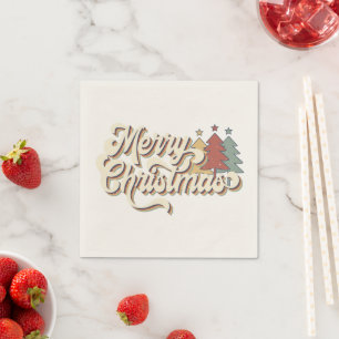 Retro Vintage Merry Christmas Typography Napkins