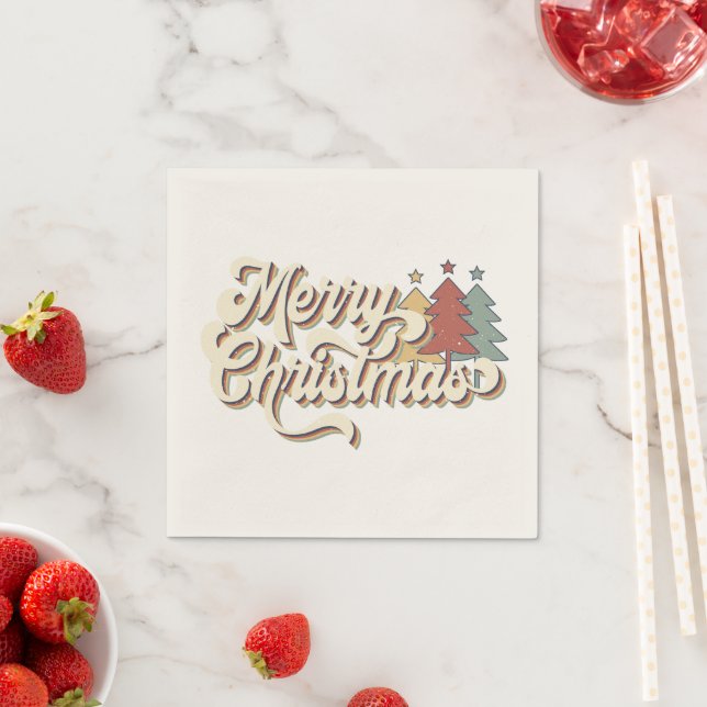 Retro Vintage Merry Christmas Typography Napkins (Insitu)