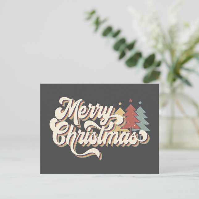 Retro Vintage Merry Christmas Typography Postcard (Standing Front)